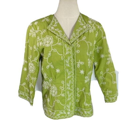Coldwater Creek Blazer Jacket Green White Floral Embroidery Size 10 - Picture 17 of 17